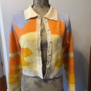 Stylish Women's Cardigan Sweater in Orange and Cream